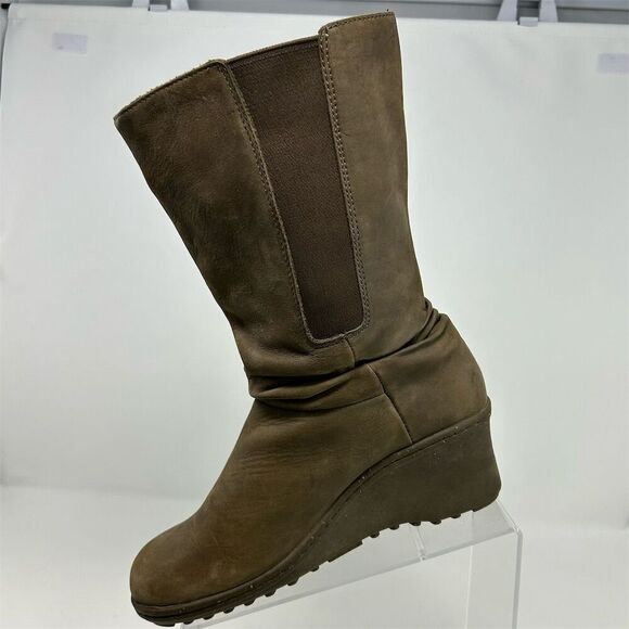 KEEN Akita Light Brown Leather Pull-On Wedge Mid-Calf Pull On Boots Size 8.5 - Picture 4 of 12